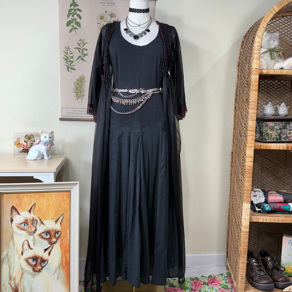 90s Y2k Drop Waist Flare Maxi Dress Romantic Goth Whimsigoth Vampire Witchy L